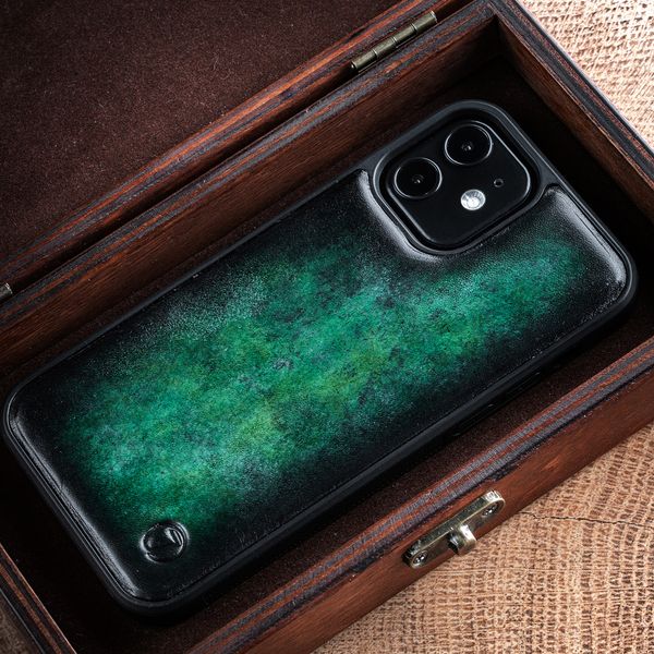 Чохол бампер зі натуральної шкіри Exclusive для Xiaomi Mi Series ручне фарбування | Зелений SKU0020-6 фото