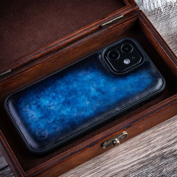 Чохол бампер зі натуральної шкіри Exclusive для Xiaomi Mi Series ручне фарбування | Синій SKU0020-8 фото