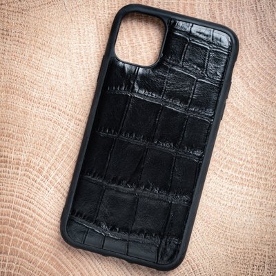 Чехол бампер из кожи крокодила Crocodille для Xiaomi Series ручная работа | Черный SKU0020-1 фото