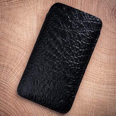 Чохол карман з натуральної шкіри під крокодила Crocodille для Apple Iphone ручної роботи | Чорний SKU0010-4 фото