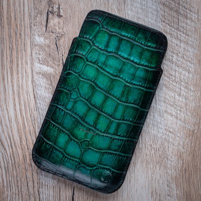 Чохол карман з натуральної шкіри під крокодила Crocodille для Samsung M Series ручної роботи | Зелений SKU0010-10 фото