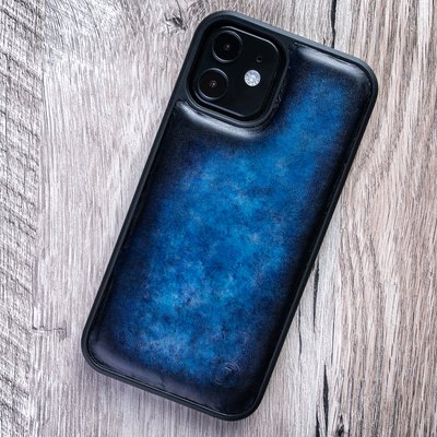Natural Leather Exclusive Bumper Case for Apple Iphone Hand-Painted | Blue SKU0020-8 photo