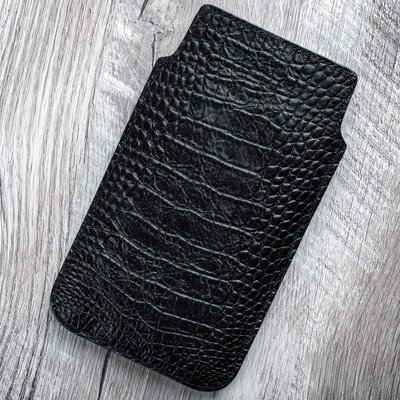 Чохол карман зі шкіри крокодила Crocodille для Samsung M Series ручної роботи | Чорний SKU0010-1 фото