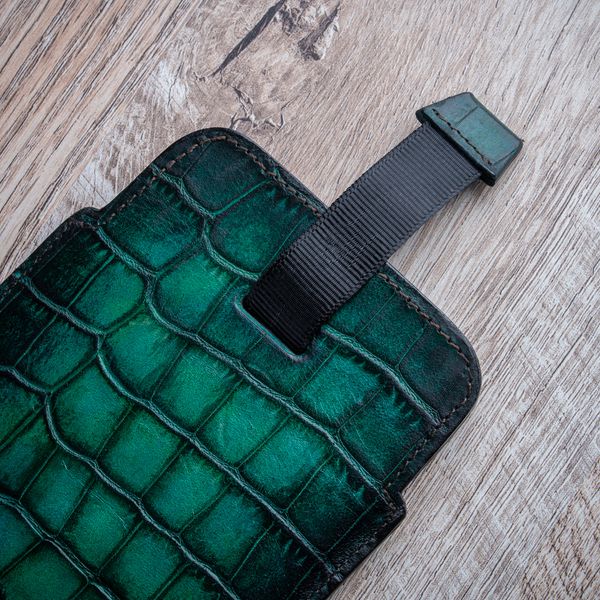 Чохол карман з натуральної шкіри під крокодила Crocodille для Samsung Note Series ручної роботи | Зелений SKU0010-10 фото