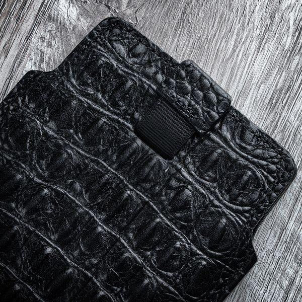 Чехол карман из кожи крокодила Crocodille для Samsung M Series ручной работы | Черный SKU0010-1 фото