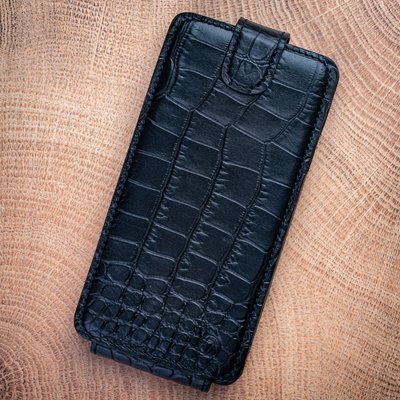 Чехол флип из натуральной кожи с тиснением под крокодила Crocсo для Xiaomi Mi Series | Черный SKU0030-2 фото