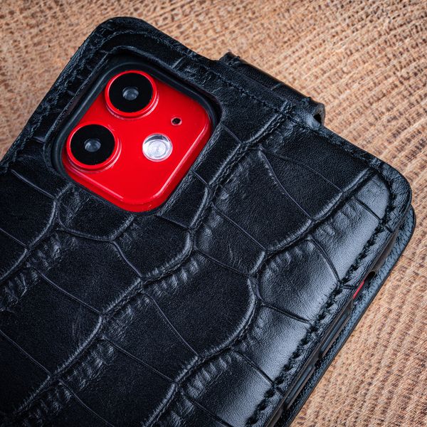 Чохол фліп із натуральної шкіри з тисненням під крокодила Crocсo для Xiaomi Mi Series | Чорний SKU0030-2 фото