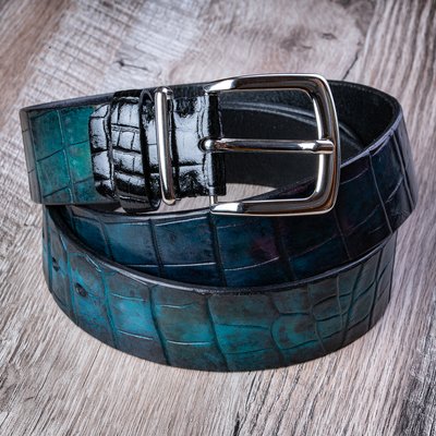 Gradient Croco Calf leather Belt | Black-green SKU0070-2 photo