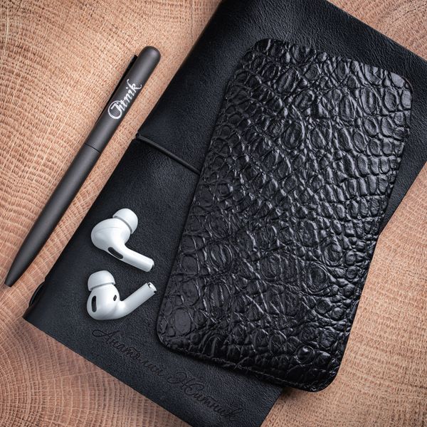 Чохол карман з натуральної шкіри під крокодила Crocodille для Samsung M Series ручної роботи | Чорний SKU0010-4 фото