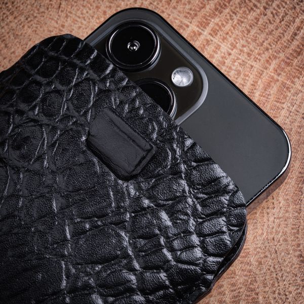 Чохол карман з натуральної шкіри під крокодила Crocodille для Samsung M Series ручної роботи | Чорний SKU0010-4 фото