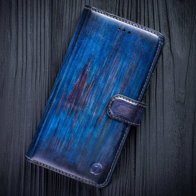 Vintage Leather Book Case Exclusive for Samsung Series S | Handmade | Blue SKU0003-4 photo