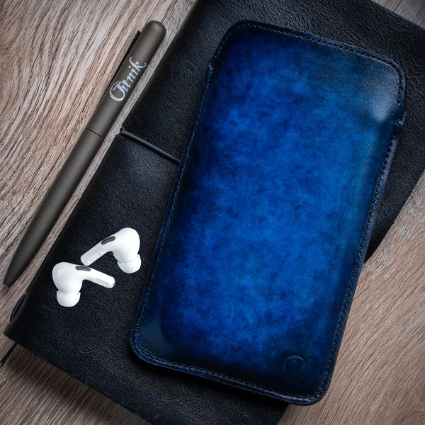 Чохол карман зі "живої" шкіри Exclusive для Samsung M Series ручне фарбування | Синій SKU0010-5 фото