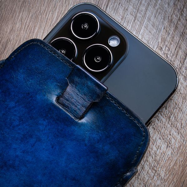 Чохол карман зі "живої" шкіри Exclusive для Samsung M Series ручне фарбування | Синій SKU0010-5 фото