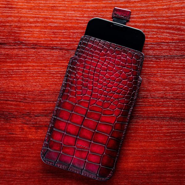 Чохол карман з натуральної шкіри під крокодила Crocodille для Apple Iphone ручної роботи | Червоний SKU0010-6 фото