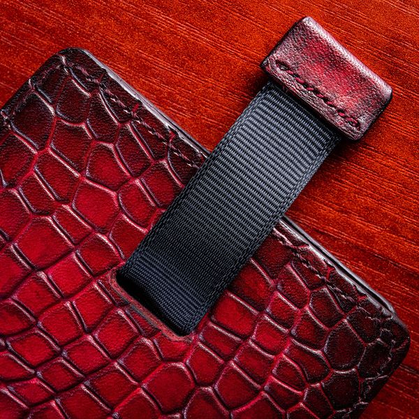 Чохол карман з натуральної шкіри під крокодила Crocodille для Apple Iphone ручної роботи | Червоний SKU0010-6 фото