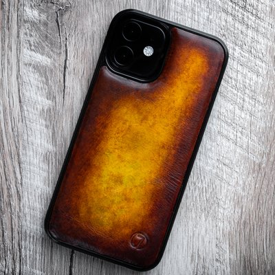 Пластиковый чехол бампер из натуральной кожи Solid для Apple Iphone ручная покраска | Золотой SKU0021-1 фото