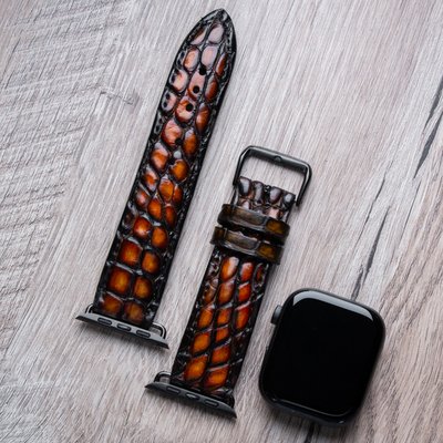 Ремешок из кожи крокодила Croco Orange для Apple Watch (series 9/8/7/SE/6/5/4/3/2) SKU0040-19 фото