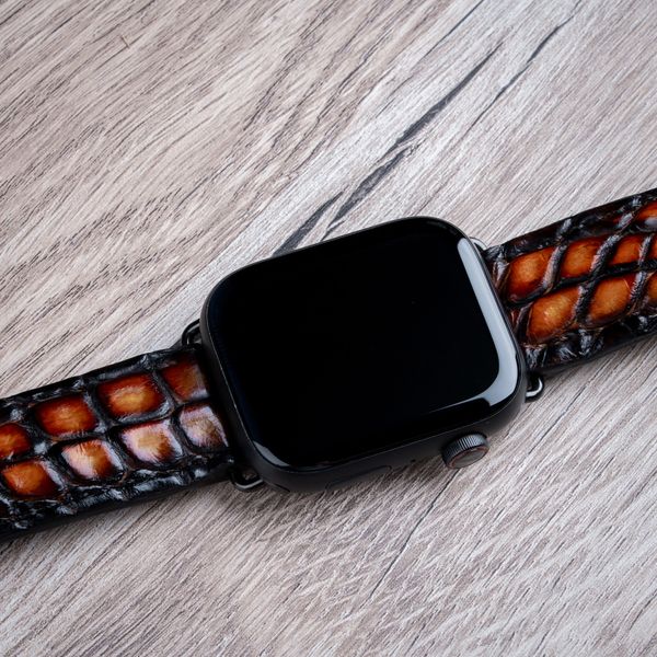 Ремінець зі шкіри крокодила Croco Orange для Apple Watch (series 9/8/7/SE/6/5/4/3/2) SKU0040-19 фото