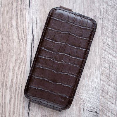 Чехол флип из натуральной кожи с тиснением под крокодила Crocсo для Xiaomi Series | Коричневый SKU0030-3 фото
