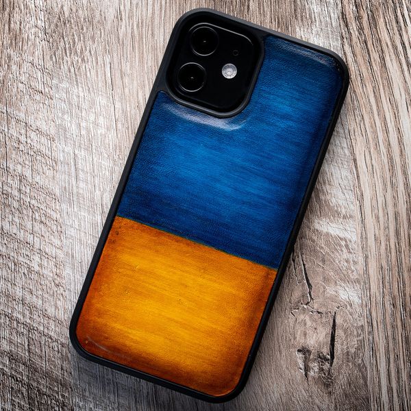 Natural Leather Exclusive Bumper Case for Samsung Series S Hand-Painted | Blue-Yellow SKU0020-13 photo