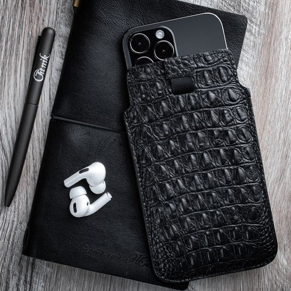 Чохол карман зі шкіри крокодила Crocodille для Samsung Series S ручної роботи | Чорний SKU0010-1 фото