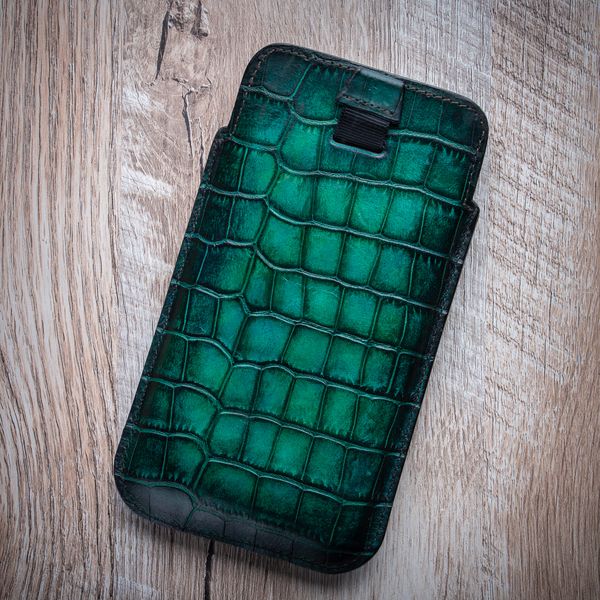 Чохол карман з натуральної шкіри під крокодила Crocodille для Samsung Series S ручної роботи | Зелений SKU0010-10 фото