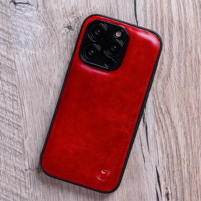 Natural Leather Exclusive Bumper Case for Iphone Hand-Painted | Bright Red SKU0020-18 photo
