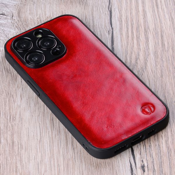 Чохол бампер зі натуральної шкіри Exclusive для Iphone ручне фарбування | Яскравий червоний SKU0020-18 фото