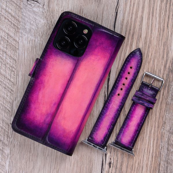 Винтажный кожаный чехол книга Exclusive для Xiaomi Series | Фиолетовый SKU0003-5 фото
