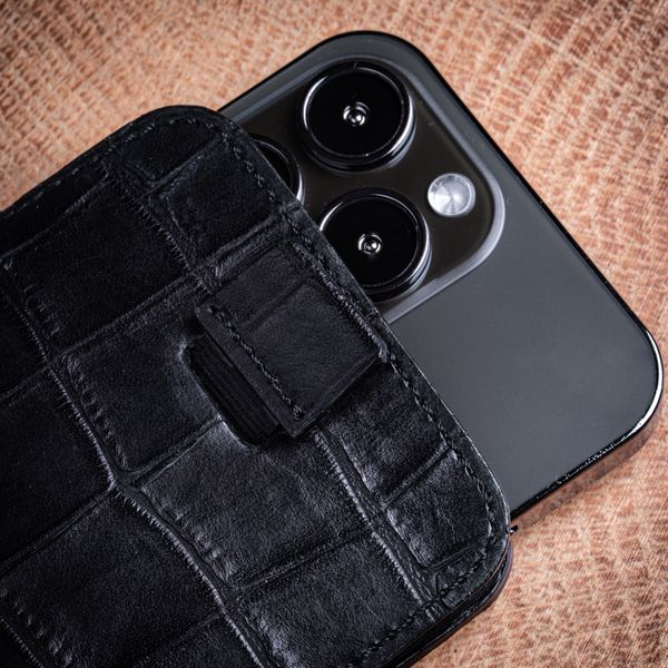 Chic Crocodile Leather Pocket Case for Xiaomi Series, Handmade | Black SKU0010-8 photo