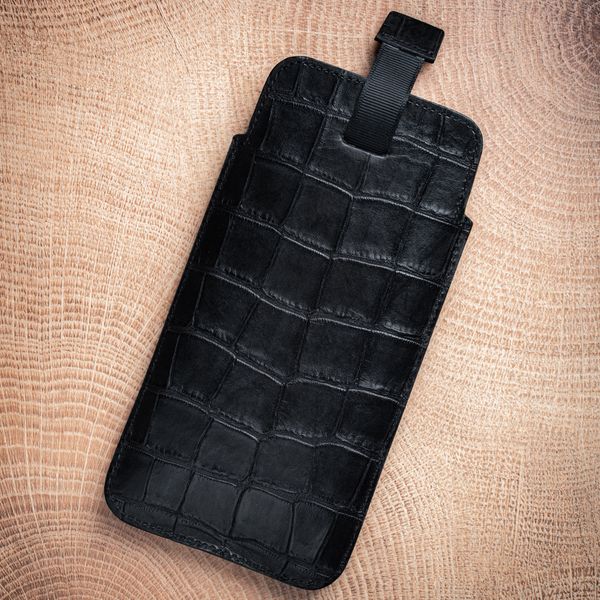 Chic Crocodile Leather Pocket Case for Xiaomi Series, Handmade | Black SKU0010-8 photo