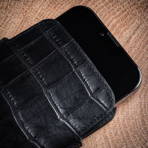 Чехол карман из телячьей кожи под крокодила Сhic Сrocodile для Xiaomi Series ручной работы | Черный SKU0010-8 фото
