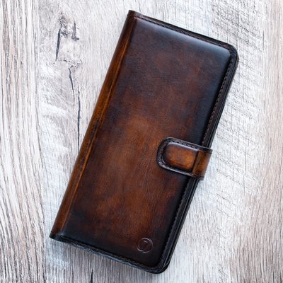 Vintage Leather Book Case Exclusive for Apple Iphone | Handmade | Brown SKU0003-1 photo