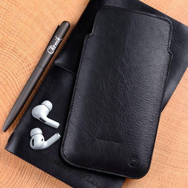 Handmade Black Leather Pocket Case for Xiaomi Series | Black SKU0010-12 photo