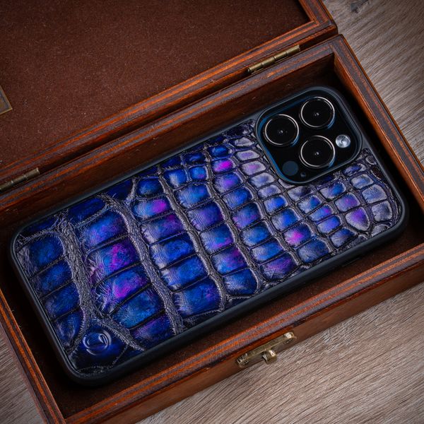 Чехол накладка из кожи крокодила Crocсo для Samsung M Series окрашен | Фиолетовый / Синий SKU0020-16 фото
