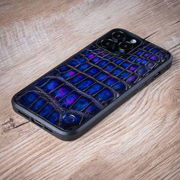 Чехол накладка из кожи крокодила Crocсo для Samsung M Series окрашен | Фиолетовый / Синий SKU0020-16 фото