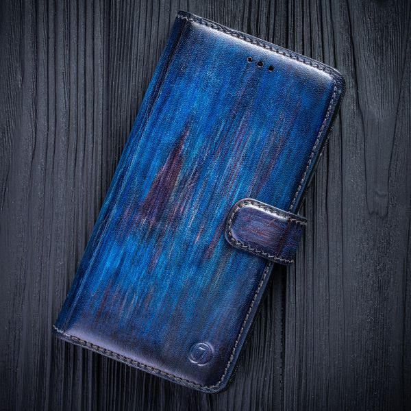 Vintage Leather Book Case Exclusive for Xiaomi Mi Series | Handmade | Blue SKU0003-4 photo