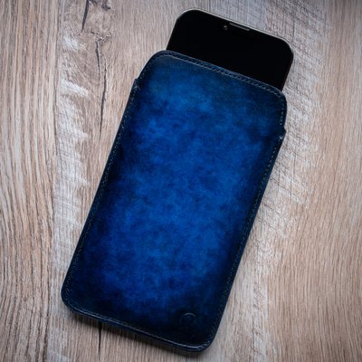 Exclusive "Genuine" Leather Pocket Case for Samsung A Series, Hand-Painted | Blue SKU0010-5 photo