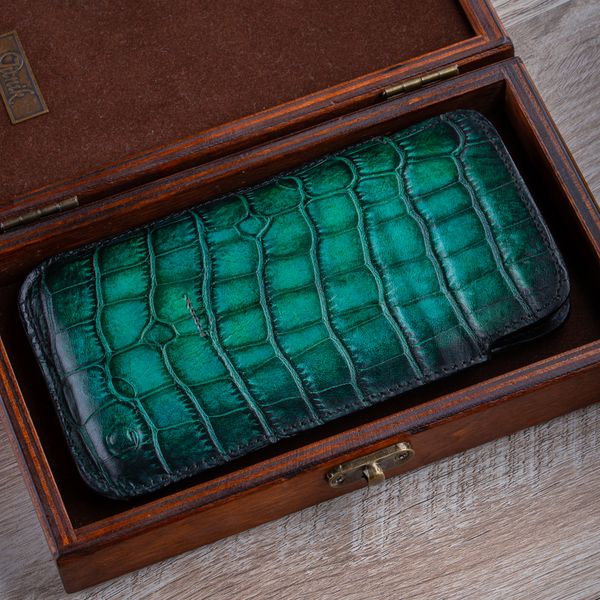 Чохол карман з натуральної шкіри під крокодила Crocodille для Xiaomi Mi Series ручної роботи | Зелений SKU0010-10 фото