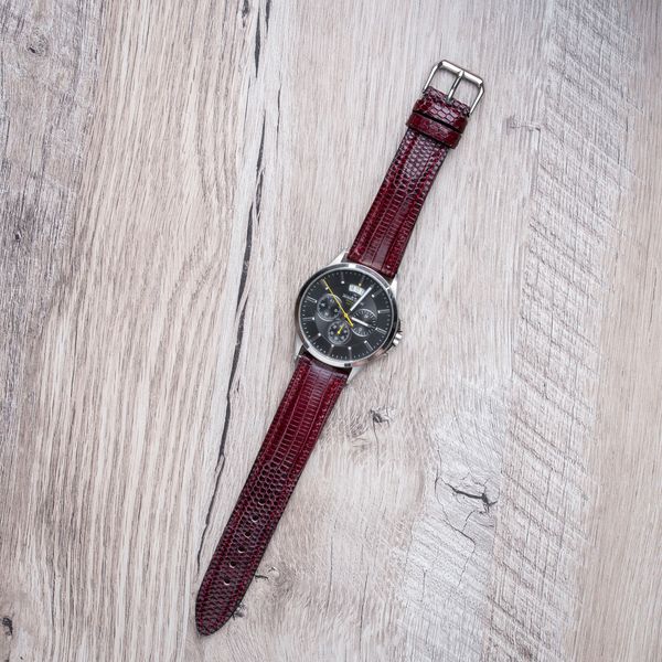 Ремінець зі шкіри варана Wizard для годинника, бордо SKU0040-16 фото