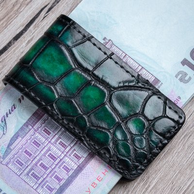 Crocodile Leather Money Clip, Hand-Painted - Crocco | Green SKU0110-1 photo