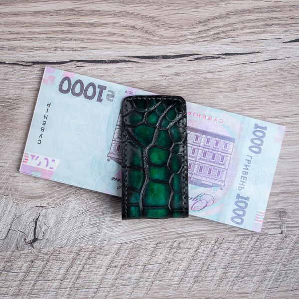 Crocodile Leather Money Clip, Hand-Painted - Crocco | Green SKU0110-1 photo