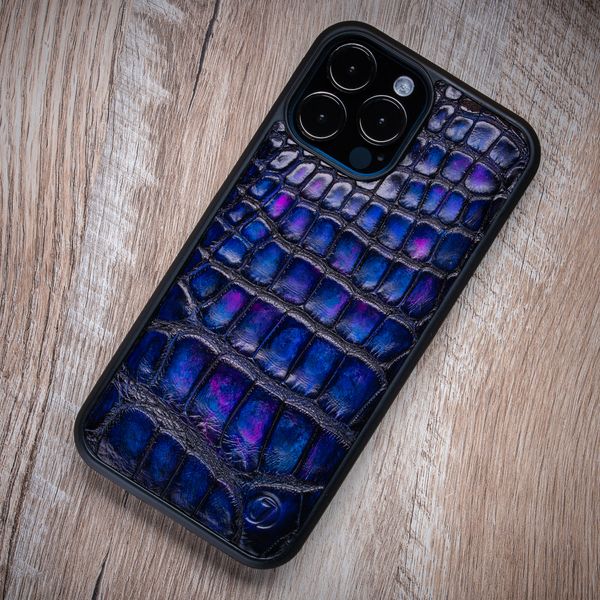 Чехол накладка из кожи крокодила Crocсo для Samsung A Series окрашен | Фиолетовый / Синий SKU0020-16 фото