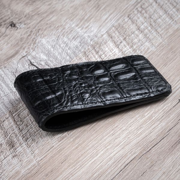 Затискач для купюр зі шкіри крокодила Crocco Шип | Чорний SKU0110-2 фото