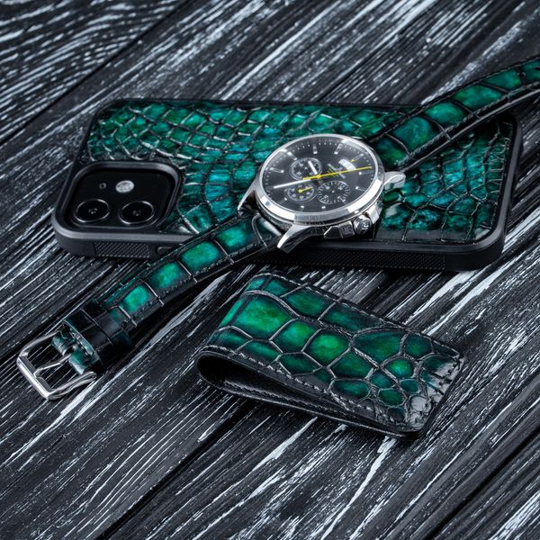 Подарочный набор Premium из натуральной кожи крокодила | Зеленый SKU0150-1 фото