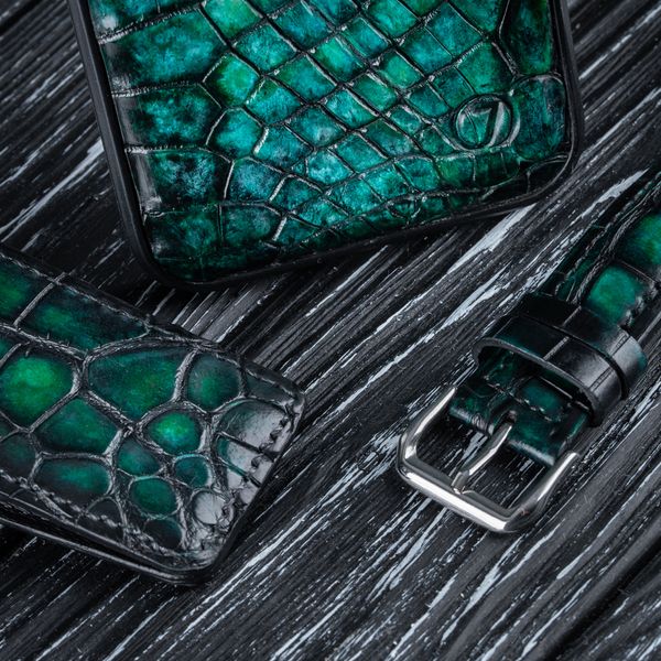 Подарочный набор Premium из натуральной кожи крокодила | Зеленый SKU0150-1 фото