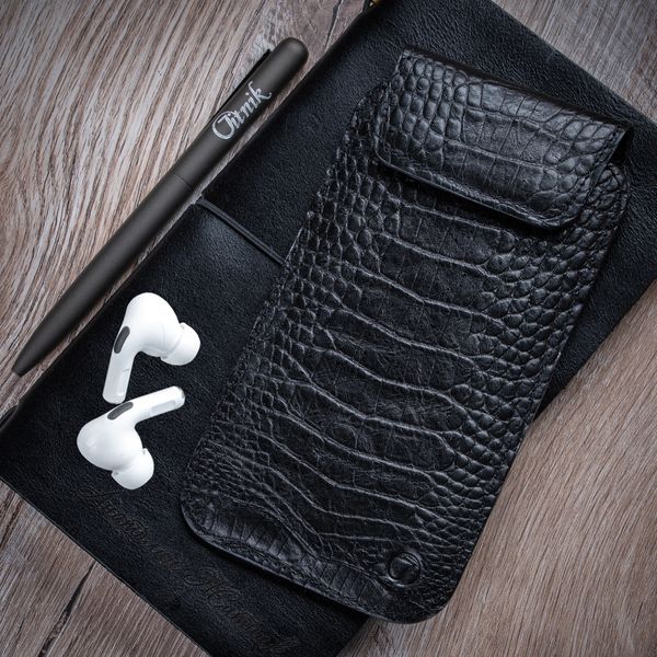 Закритий чохол карман зі шкіри крокодила Crocodille для Samsung A Series із застібкою | Чорний SKU0010-9 фото