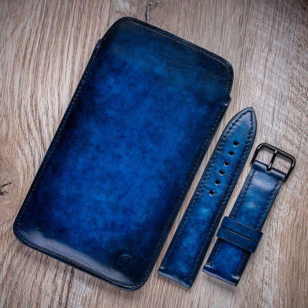 Чохол карман зі "живої" шкіри Exclusive для Xiaomi Mi Series ручне фарбування | Синій SKU0010-5 фото