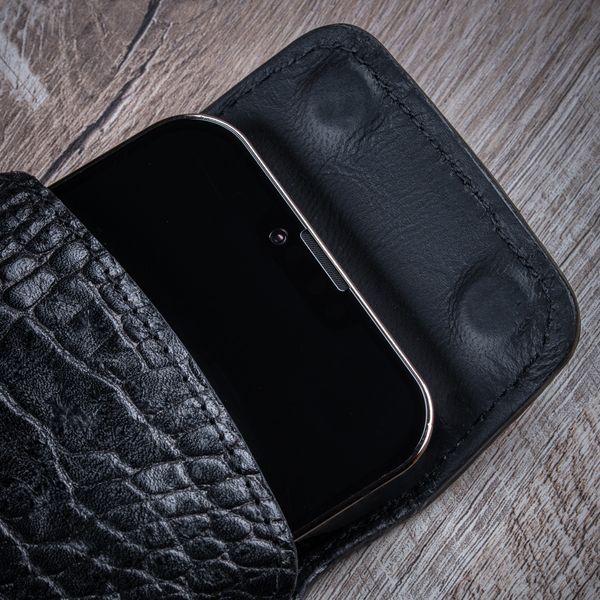 Closed Crocodile Leather Pocket Case for Samsung A Series with Clasp | Black SKU0010-9 photo