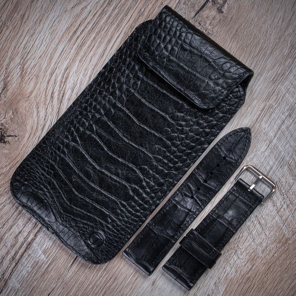 Closed Crocodile Leather Pocket Case for Samsung A Series with Clasp | Black SKU0010-9 photo